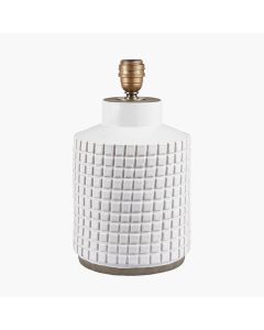 Malone Textured White Squares Design Stoneware Table Lamp Base with Harry 35cm Steel Grey Cotton Mix Cylinder Lampshade