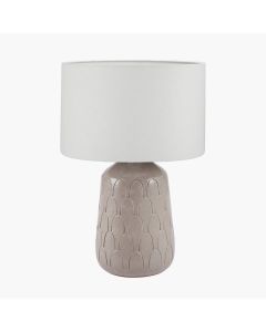 Coco Grey Gloss Arch Design Stoneware Table Lamp Base with Lino 35cm Grey Self Lined Linen Cylinder Lampshade