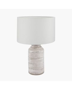 Alina White Dot Design Stoneware Table Lamp Base with Lino 30cm White Self Lined Linen Cylinder Lampshade