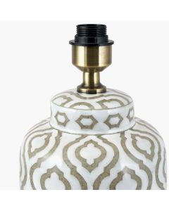Celia Taupe and White Pattern Ceramic Table Lamp Base with Harry 30cm Ivory Cotton Mix Cylinder Lampshade