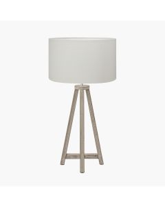 Whitby Grey Wash Wood Tapered 4 Post Table Lamp Base with Henry 35cm White Handloom Cylinder Lampshade