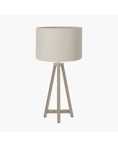 Whitby Grey Wash Wood Tapered 4 Post Table Lamp Base with Lino 35cm Grey Self Lined Linen Cylinder Lampshade