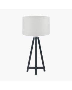 Whitby Matt Black Wood Tapered 4 Post Table Lamp Base with Lino 35cm White Self Lined Linen Cylinder Lampshade