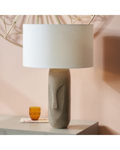 Visage Grey Face Design Tall Stoneware Table Lamp Base with Henry 45cm White Handloom Cylinder Lampshade