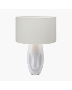 Visage White Face Design Small Stoneware Table Lamp Base with Henry 35cm White Handloom Cylinder Lampshade