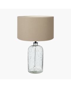 Ophelia Grey Bubble Glass Table Lamp Base with Henry 40cm Taupe Handloom Cylinder Lampshade