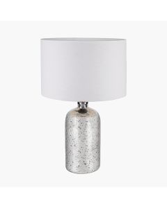 Ophelia Mercurial Glass Table Lamp Base with Lino 40cm White Self Lined Linen Cylinder Lampshade