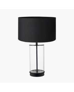 Westwood Clear Glass and Black Metal Table Lamp Base with Harry 35cm Black Cotton Mix Cylinder Lampshade
