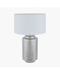 Zuri Large Shiny Silver Metal Pot Table Lamp Base with Henry 45cm White Handloom Cylinder Lampshade
