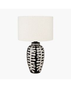 Elkorn Black and White Tall Coral Ceramic Table Lamp Base with Rouen 35cm White Boucle Cylinder Lampshade
