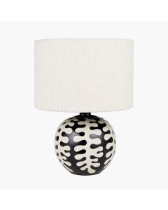 Elkorn Black and White Coral Ceramic Table Lamp Base with Rouen 30cm White Boucle Cylinder Lampshade