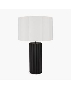 Petula Black Metal Scallop Table Lamp Base with Bloom 45cm White Handloom Scalloped Cylinder Lampshade