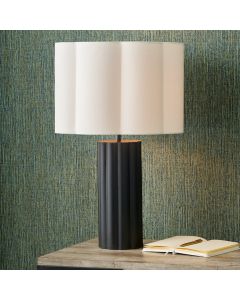 Petula Black Metal Scallop Table Lamp with Bloom 45cm White Handloom Scalloped Cylinder Shade