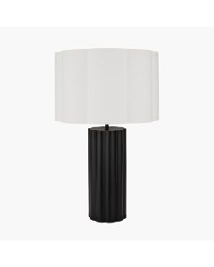 Petula Black Metal Scallop Table Lamp with Bloom 45cm White Handloom Scalloped Cylinder Shade