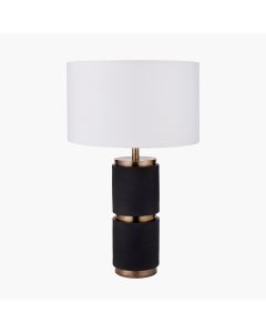Alnico Black and Brass Metal Textured Table Lamp Base with Harry 35cm Ivory Cotton Mix Cylinder Lampshade