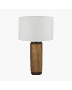 Aurelio Brass and Black Metal Textured Table Lamp Base with Lino 35cm White Self Lined Linen Cylinder Lampshade