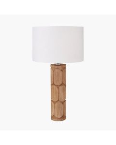 Aurelia Embossed Natural Wood Tall Table Lamp Base with Lino 35cm White Self Lined Linen Cylinder Lampshade