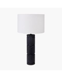 Aurelia Embossed Black Wood Tall Table Lamp Base with Lino 35cm White Self Lined Linen Cylinder Lampshade