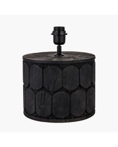 Cezara Embossed Black Wood Wide Table Lamp
