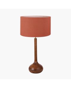 Toma Oiled Wood Tall Neck Table Lamp Base with Henry 40cm Tobacco Handloom Cylinder Lampshade