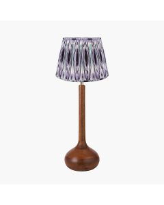 Toma Oiled Wood Tall Neck Table Lamp Base with Izara 35cm Lilac Ikat Patterned Mushroom Pleat Tapered Lampshade