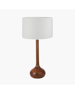 Toma Oiled Wood Tall Neck Table Lamp Base with Lino 35cm White Self Lined Linen Cylinder Lampshade