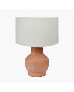 Inna Natural Urn Terracotta Table Lamp Base with Henry 35cm White Handloom Cylinder Lampshade