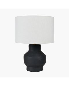 Inna Black Urn Terracotta Table Lamp Base with Lino 35cm White Self Lined Linen Cylinder Lampshade