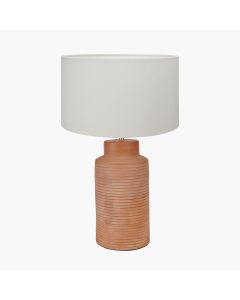 Sierra Natural Tall Ribbed Terracotta Table Lamp Base with Henry 35cm White Handloom Cylinder Lampshade