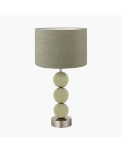 Sofia Sage and Silver Enamel 3 Ball Table Lamp Base with Edward 35cm Pistachio Green Linen Cylinder Lampshade