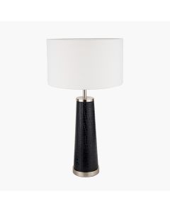 Laurence Black Croc Leather and Silver Table Lamp Base with Henry 40cm White Handloom Cylinder Lampshade