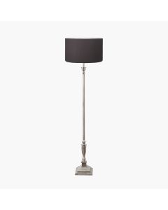 Canterbury Antique Silver Metal Floor Lamp Base with Henry 45cm Grey Handloom Cylinder Lampshade