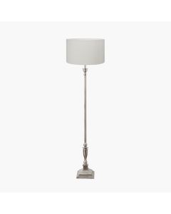 Canterbury Antique Silver Metal Floor Lamp Base with Henry 45cm White Handloom Cylinder Lampshade