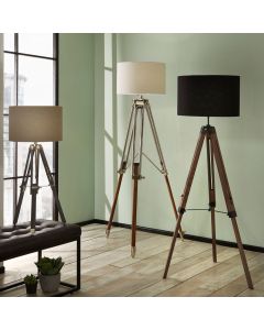 Port Nickel and Wood Tripod Floor Lamp Base