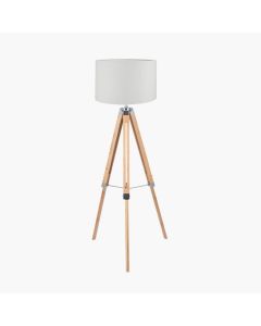 Sumba Bamboo Tripod Floor Lamp Base with Lino 40cm White Self Lined Linen Cylinder Lampshade
