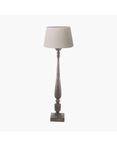 Alia Grey Wash Turned Mango Wood Floor Lamp Base with Coast 50cm Cream Calico Tapered Lampshade