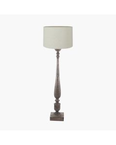 Alia Grey Wash Turned Mango Wood Floor Lamp Base with Lino 45cm Cream Self Lined Linen Cylinder Lampshade