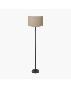 Rhode Matt Black Stick Metal Floor Lamp Base with Henry 40cm Taupe Handloom Cylinder Lampshade