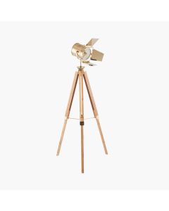 Hereford Gold and Natural Tripod Floor Lamp