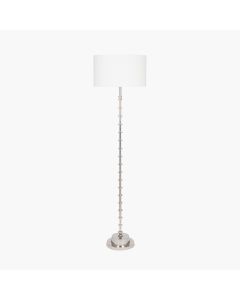 Almas Silver Metal Floor Lamp Base with Henry 45cm White Handloom Cylinder Lampshade
