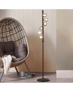 Blair Smoke Glass Ball and Black Metal Floor Lamp