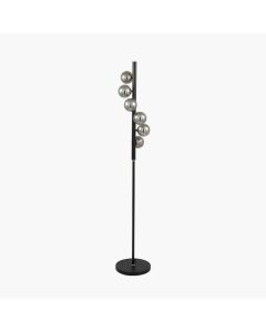 Blair Smoke Glass Ball and Black Metal Floor Lamp