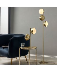 Estelle Brushed Brass Metal and White Orb Dome Floor Lamp