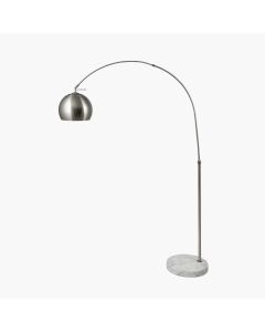 Feliciania Brushed Silver Metal and White Marble Floor Lamp