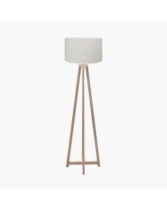 Whitby Grey Wash Wood Tapered 4 Post Floor Lamp Base with Henry 45cm White Handloom Cylinder Lampshade