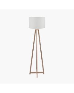 Whitby Grey Wash Wood Tapered 4 Post Floor Lamp Base with Lino 45cm White Self Lined Linen Cylinder Lampshade