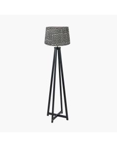 Whitby Matt Black Wood Tapered 4 Post Floor Lamp Base with Vienna 45cm Black Chevron Mushroom Pleat Lampshade