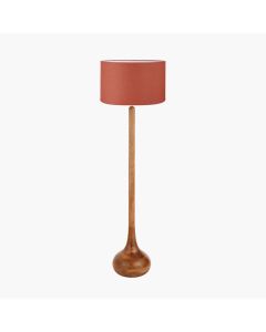 Toma Oiled Wood Tall Neck Floor Lamp Base with Henry 45cm Tobacco Handloom Cylinder Lampshade