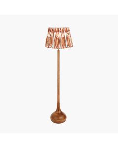 Toma Oiled Wood Tall Neck Floor Lamp Base with Izara 45cm Cinnamon Ikat Patterned Mushroom Pleat Tapered Lampshade