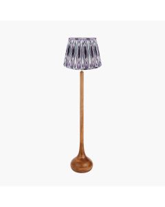 Toma Oiled Wood Tall Neck Floor Lamp Base with Izara 45cm Lilac Ikat Patterned Mushroom Pleat Tapered Lampshade